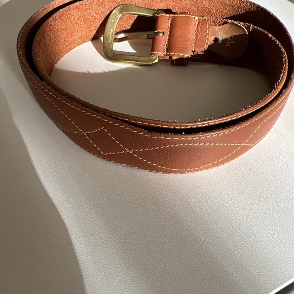 Vintage Brown Leather Belt Solid Brass Buckle 34 - 36" - Picture 3 of 4